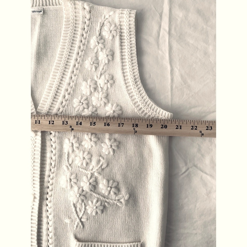 Cream Embroidered Sweater Vest OS Cottagecore Grandma Chic Preppy Cozy Layering - Picture 13 of 15